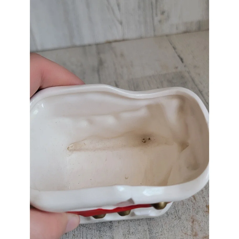 Vintage AS IS Santa Claus sled mini ceramic Xmas candle holder home decor